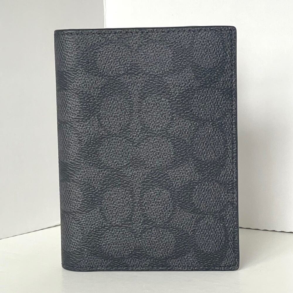 Coach CW170 Black Charcoal Signature Canvas Passport Holder